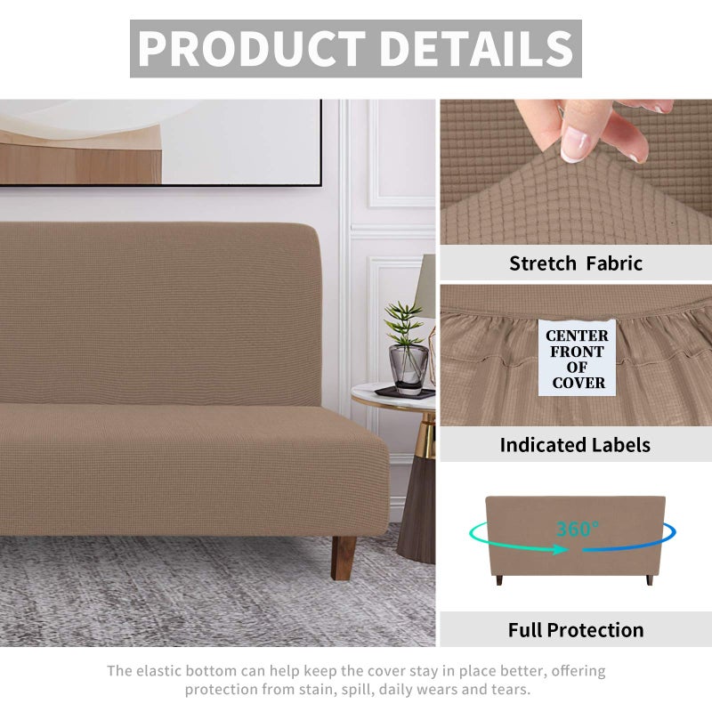 Easy-Going 100% Waterproof Futon Cover, Dual Waterproof Couch Cover for Futon, Stretch Jacquard Sofa Cover, Leakproof Furniture Protector for Kids, Pets, Dog and Cat (Medium, Camel) - Image 4